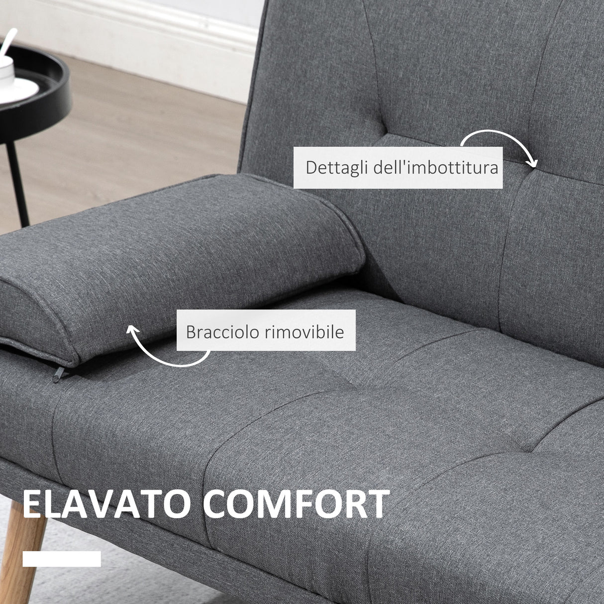 easycomfort easycomfort divano letto 3 posti reclinabile con 2 braccioli staccabili in tessuto effetto lino e legno di pioppo 181x77x78 cm
