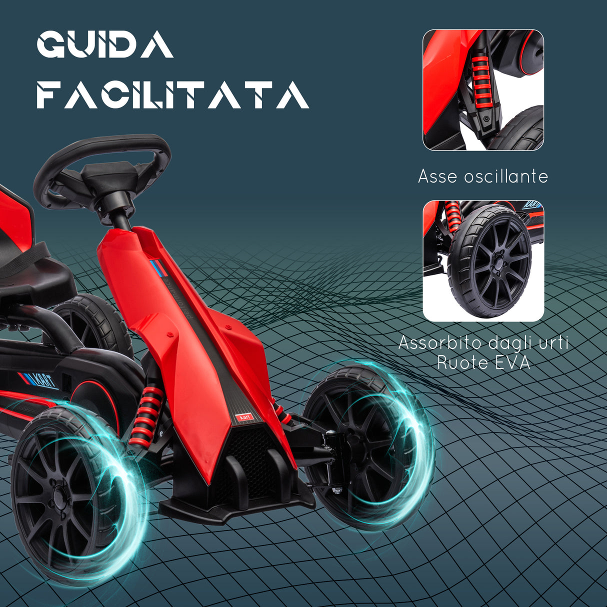 easycomfort easycomfort go kart a pedali per bambini 3 8 anni con sedile regolabile e ruote in eva 100x58x58 5 cm rosso nero