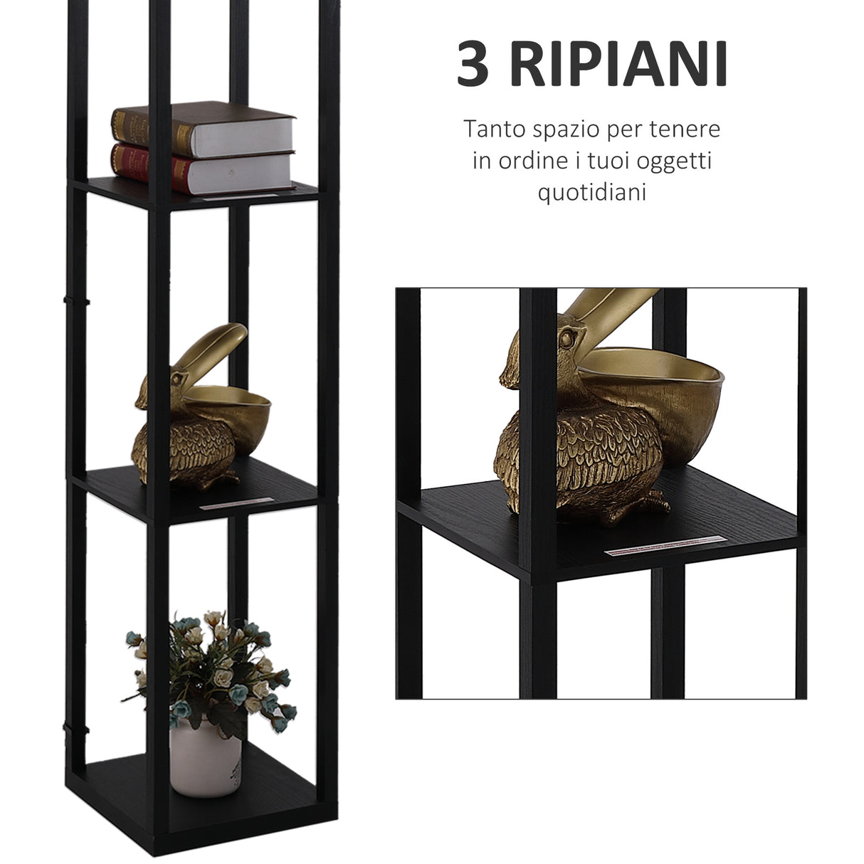 easycomfort easycomfort lampada lampadina da terra salvaspazio con ripiani durevole cotone mdf 26 x 26 x 160 cm nero bianco ean 8054111842280