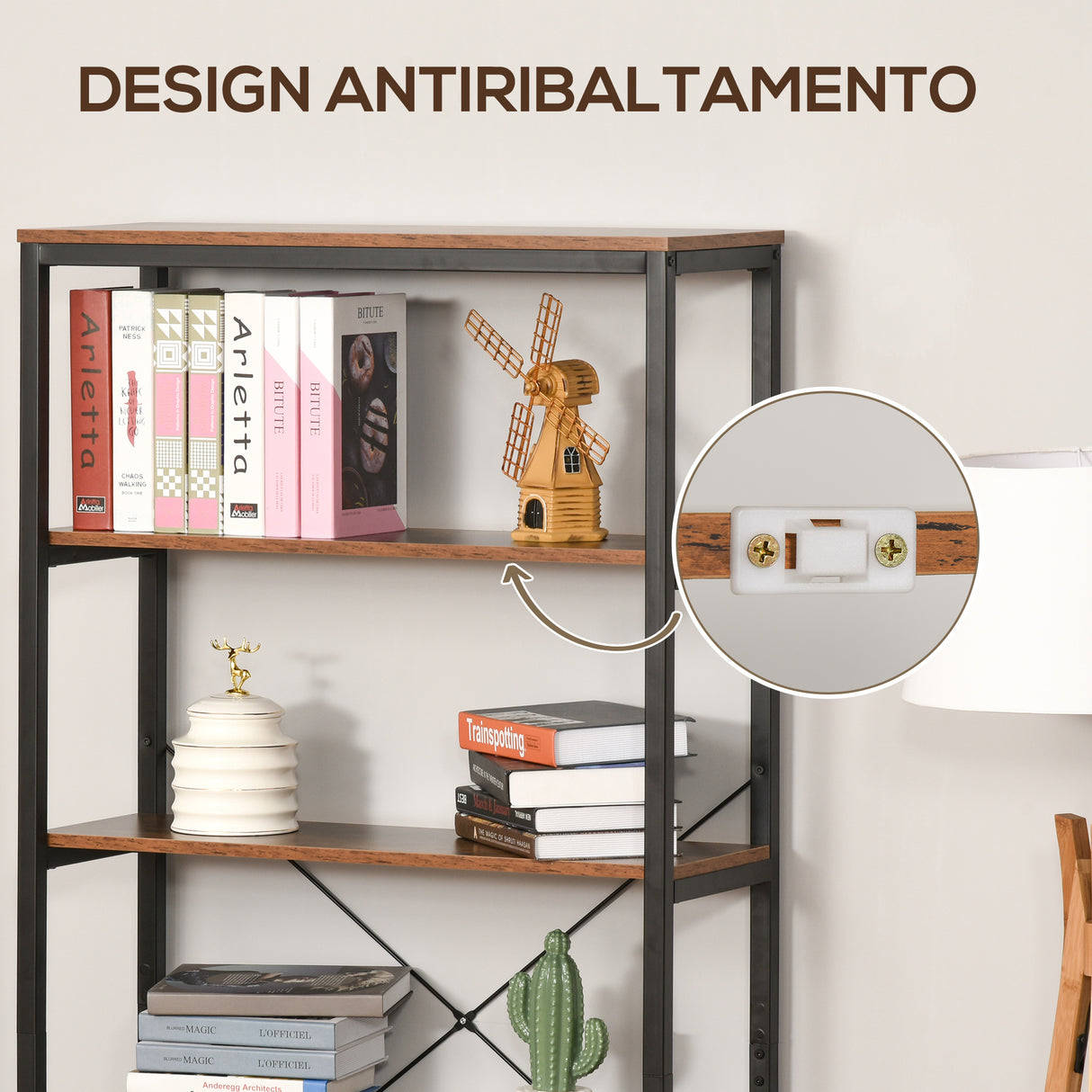 easycomfort easycomfort libreria verticale in stile industriale vintage scaffale salvaspazio con 6 mensole in legno e metallo nero 80x30x180cm ean 8054144131009