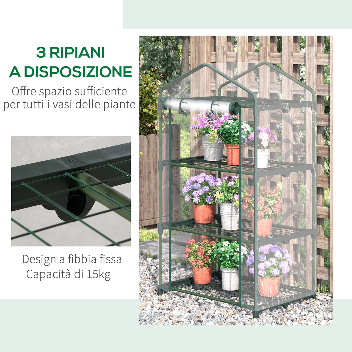 easycomfort easycomfort mini serra con copertura in plastica telaio in acciaio con 3 ripiani 69x49x125cm trasparente