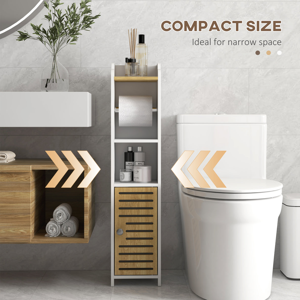 easycomfort easycomfort mobiletto bagno salvaspazio moderno con ripiani e armadietto in truciolato superficie in melamina18x20x90cm bianco