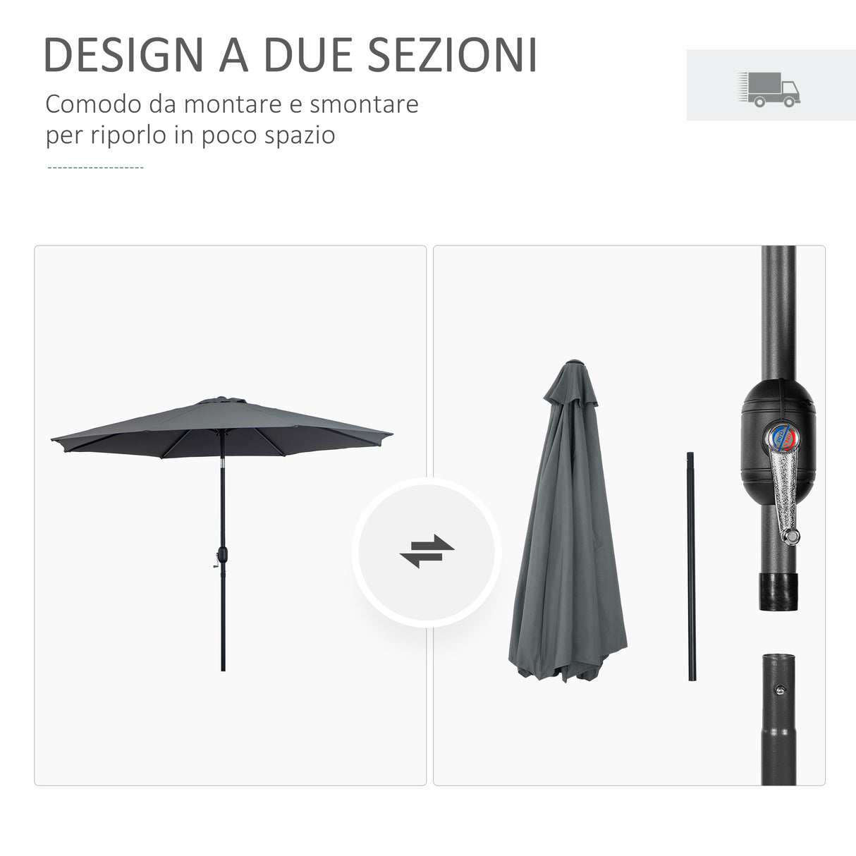 easycomfort easycomfort ombrellone da giardino 3x2 5 m inclinabile con manovella in metallo e poliestere grigio scuro