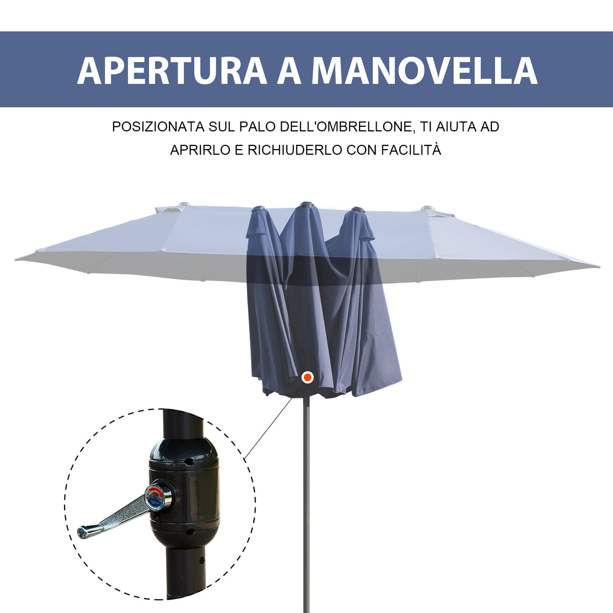 easycomfort easycomfort ombrellone da giardino doppio con apertura a manovella acciaio e poliestere 460x270x240 cm blu