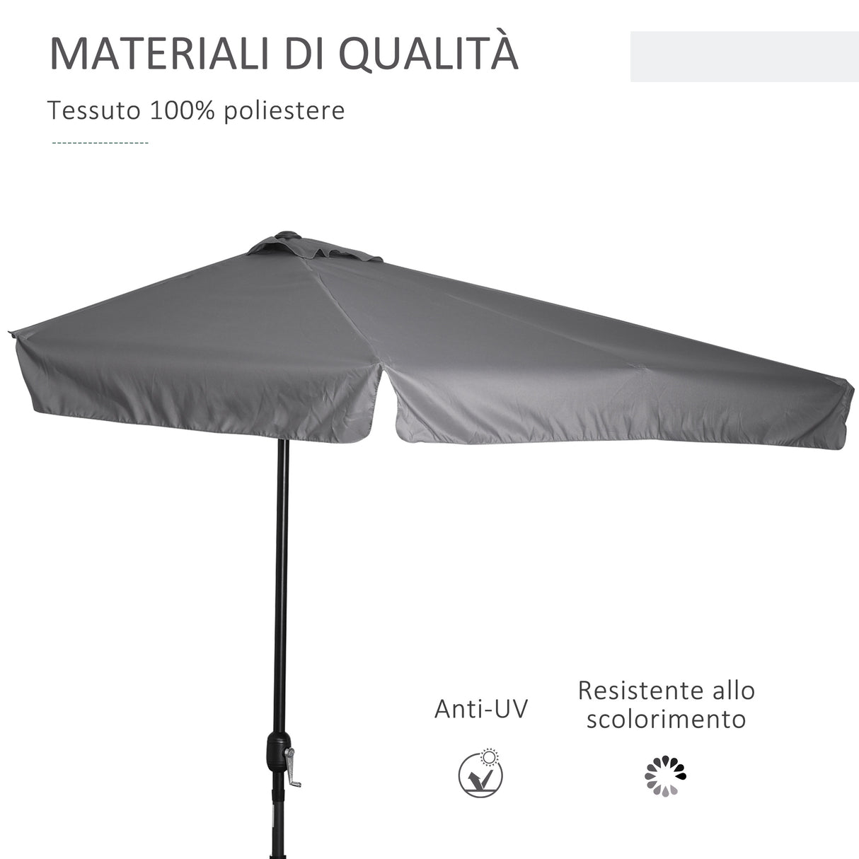 easycomfort easycomfort ombrellone semicircolare da parete 2 5x2 3m con apertura a manovella in metallo e poliestere grigio