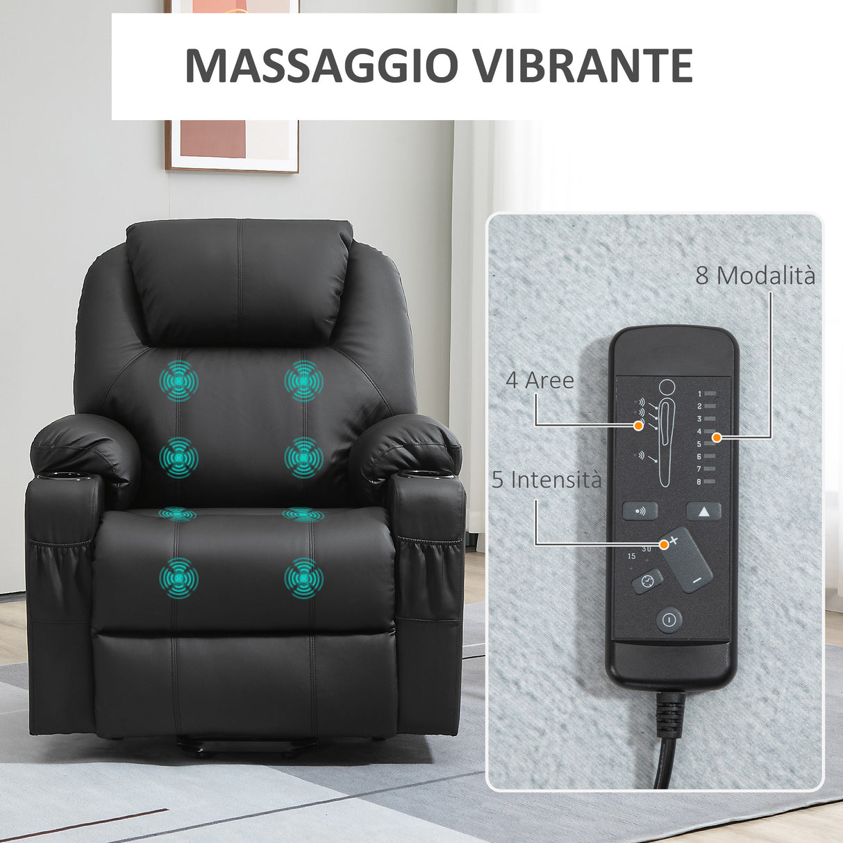 easycomfort easycomfort poltrona alzapersona reclinabile max 135 con 8 punti massaggianti e poggiapiedi 88x92x106 cm nero