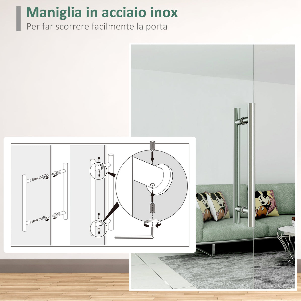 easycomfort easycomfort porta scorrevole in vetro trasparente con binario e maniglia in alluminio per bagno cucina studio 210x75x0 8cm ean 8054144133218