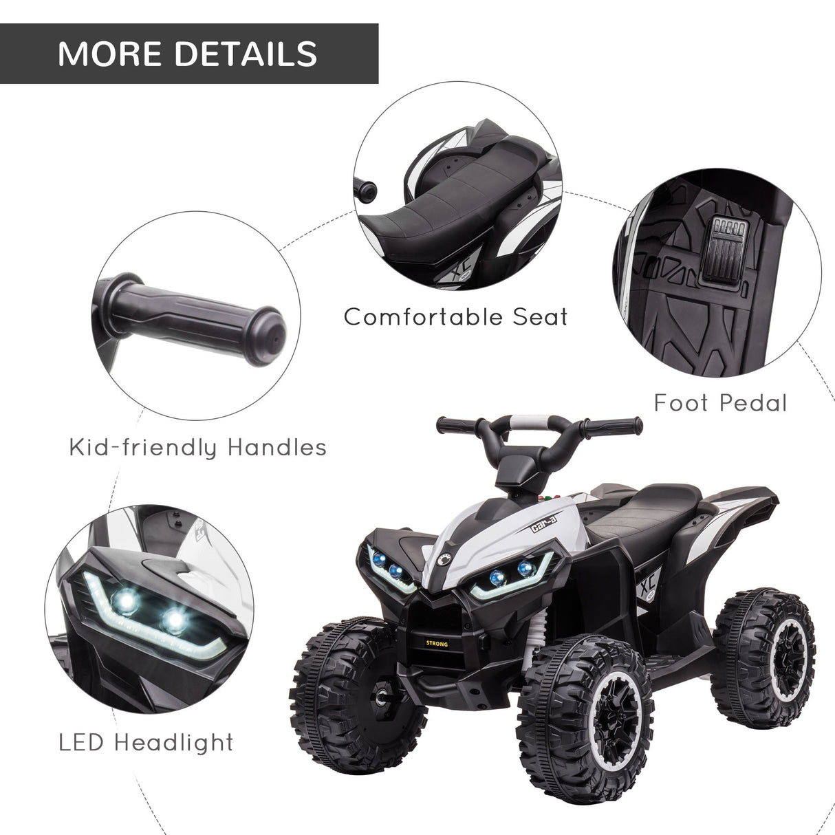 easycomfort easycomfort quad per bambini 3 5 anni elettrico 12v 2 velocita ruote larghe con sospensioni e fari led bianco
