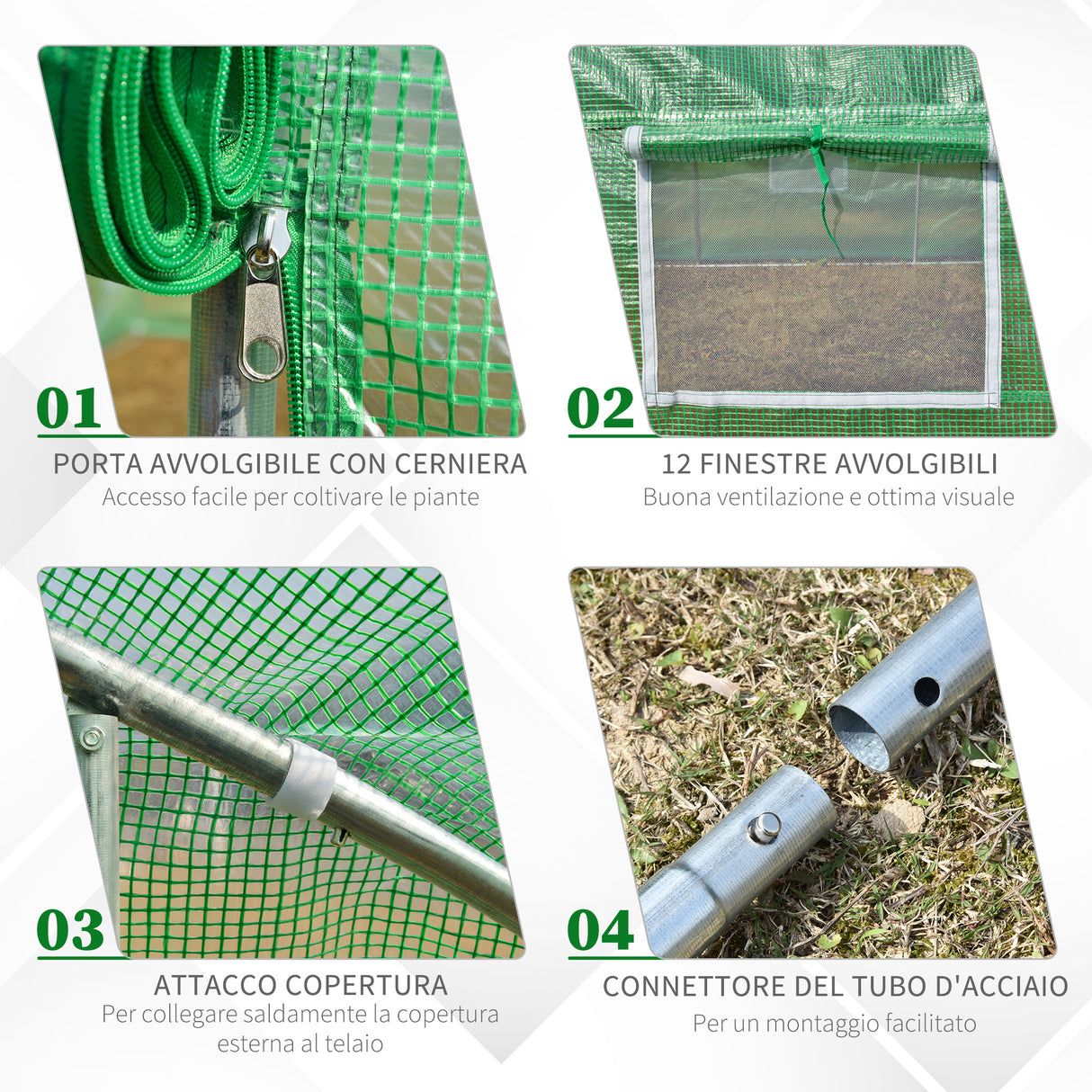 easycomfort easycomfort serra da giardino a tunnel 8x3x2m in pe e acciaio con porta avvolgibile e finestre verde