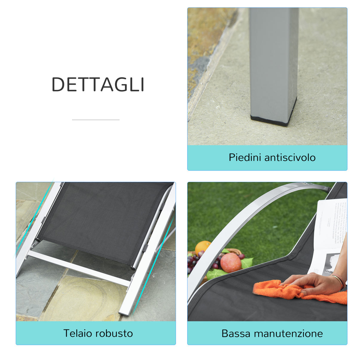 easycomfort easycomfort set 2 sdraio da giardino e tavolino con vetro lettino prendisole con tessuto traspirante 59 x 169 x 66cm nero grigio ean 8054144134192