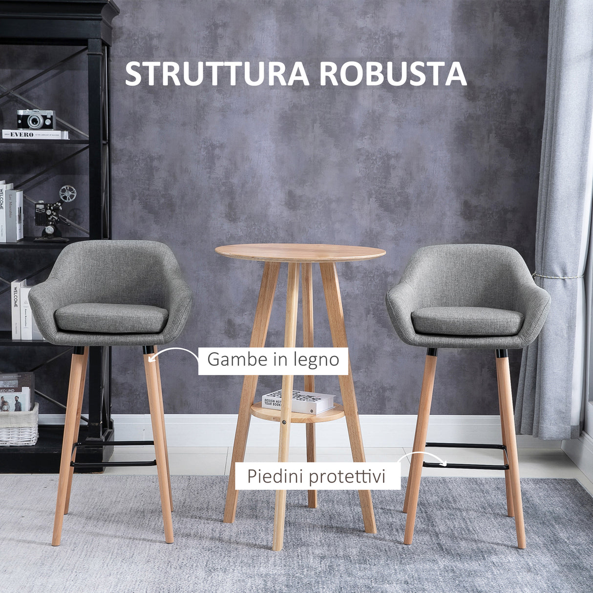easycomfort easycomfort set 2 sgabelli da bar alti con schienale e poggiapiedi sgabelli da cucina stile vintage in tessuto con cuscino e gambe in legno per sala da pranzo 55x48x100cm