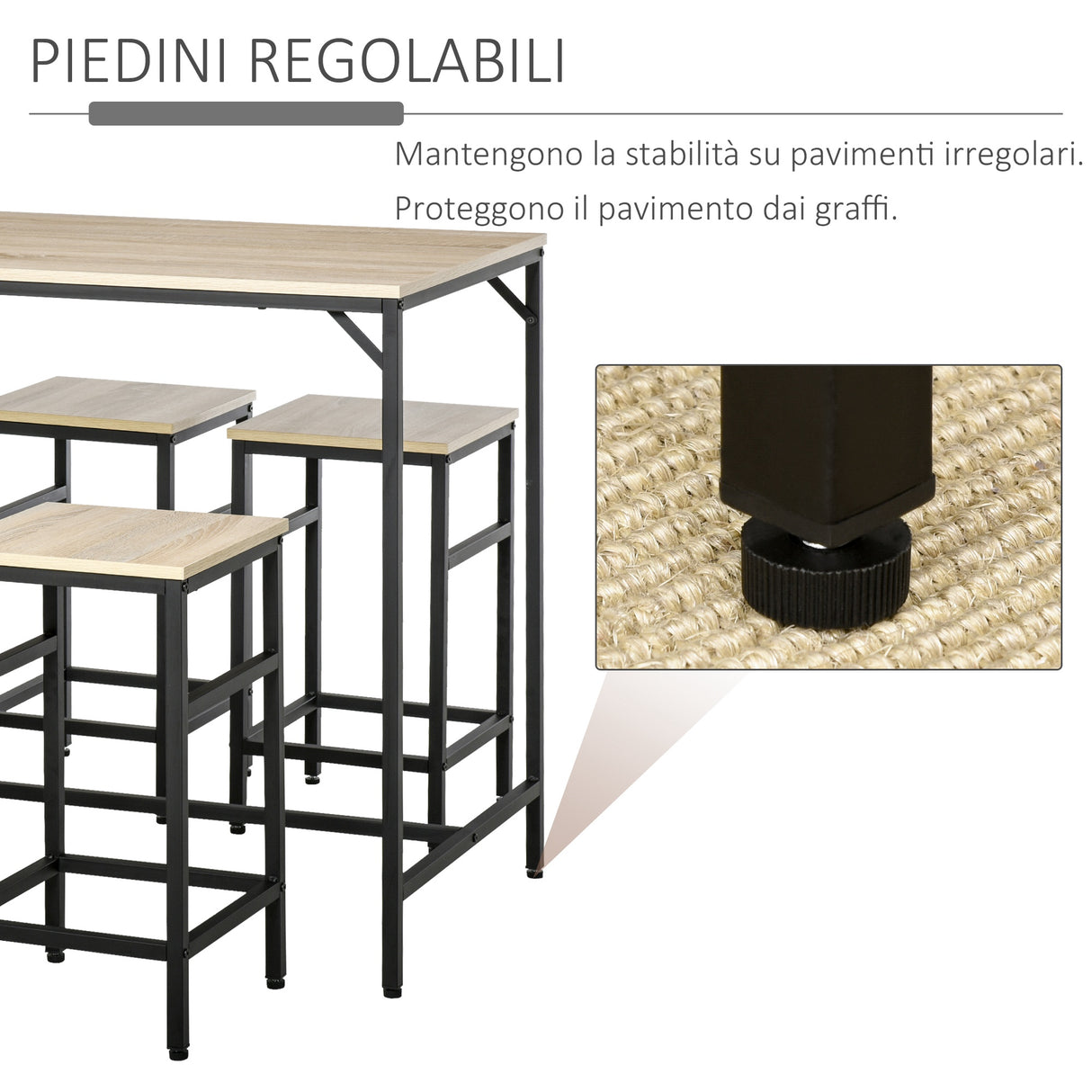 easycomfort easycomfort set tavolo alto con 4 sgabelli stile industriale in metallo e legno rovere chiaro