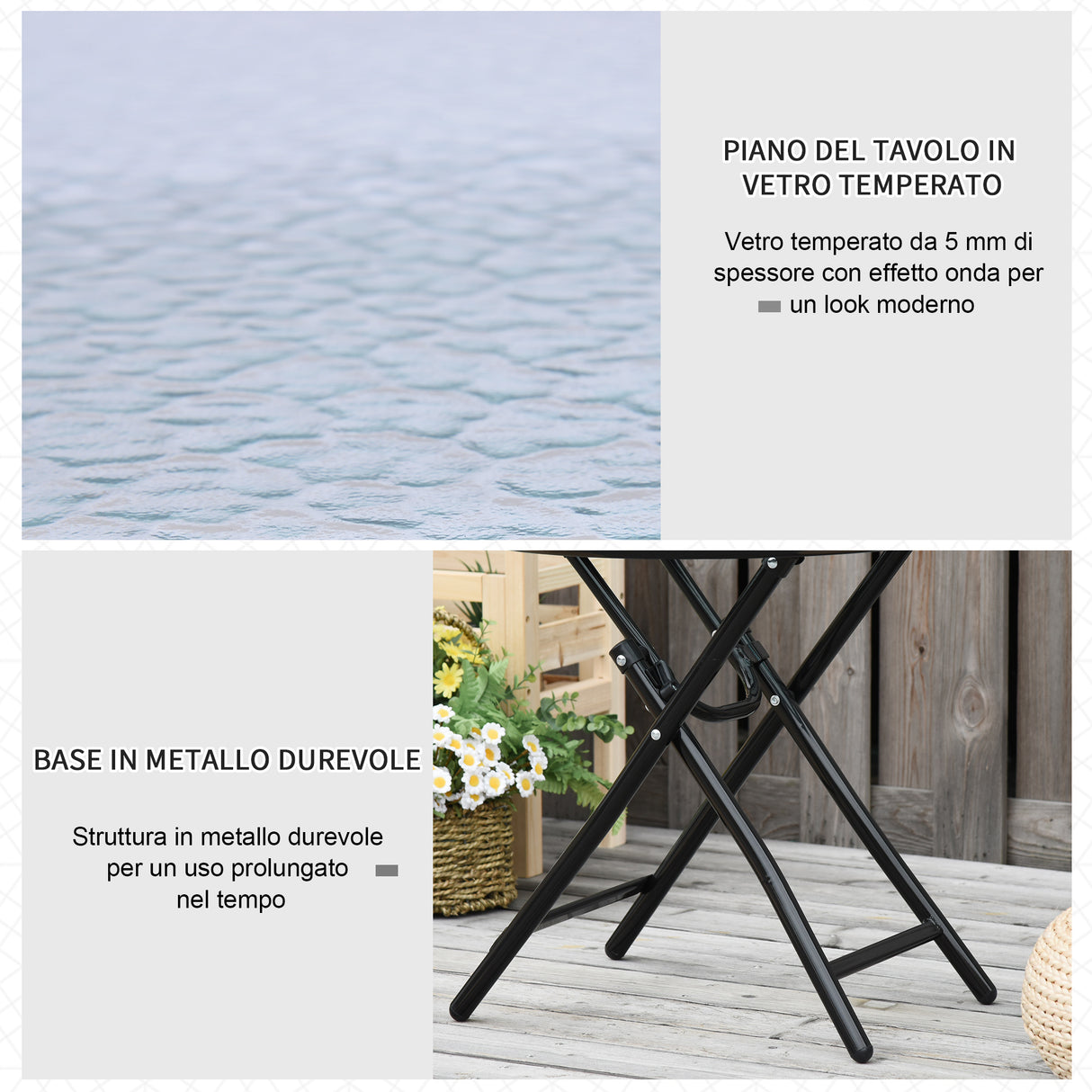 easycomfort easycomfort tavolo da giardino pieghevole in metallo tavolino da giardino piccolo con ripiano in vetro e blocco di sicurezza 45x50cm nero ean 8054111843188