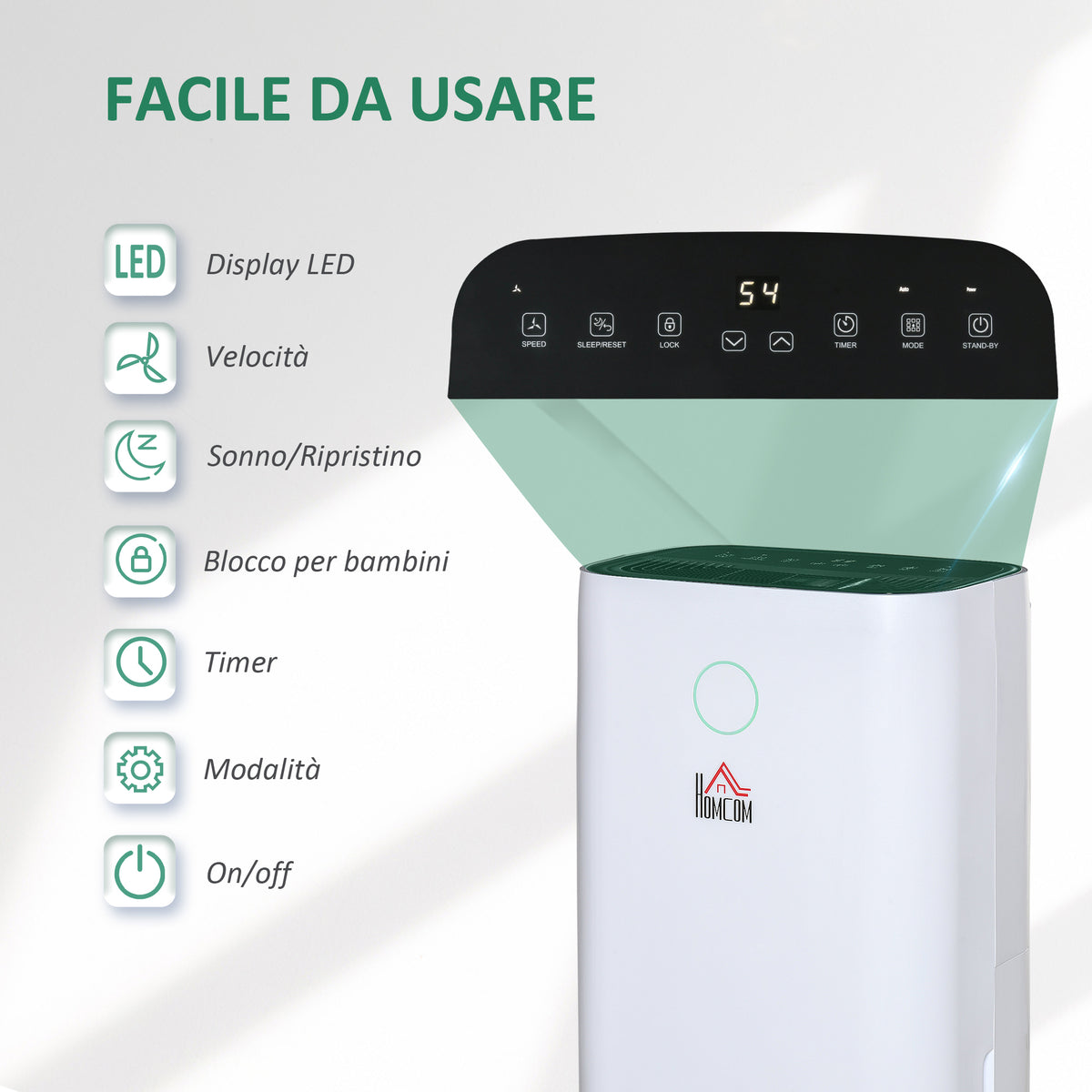 easycomfort deumidificatore da 20l 3 modalita e 2 velocita timer 24h design silenzioso 33.5x23x57cm bianco