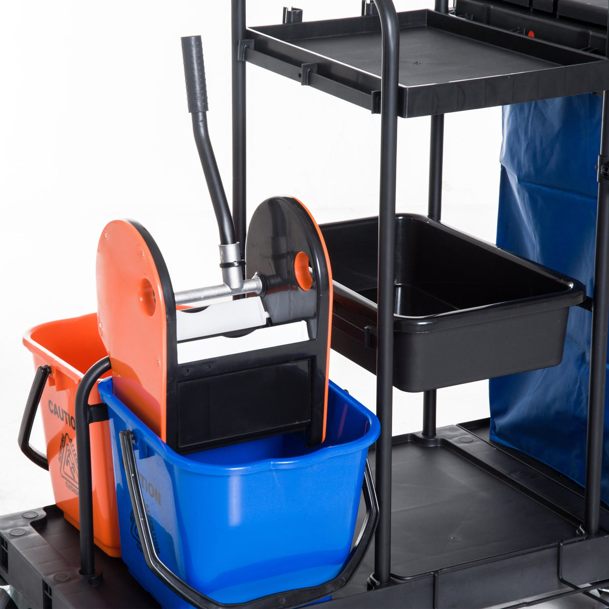 easycomfort easycomfort carrello pulizie professionale a 3 ripiani con sacco per immondizia ganci per scopa secchio lavapavimenti con strizzatore per mocio e 5 ruote per hotel e albergo 111x63 3x103 cm nero ean 8055776915616