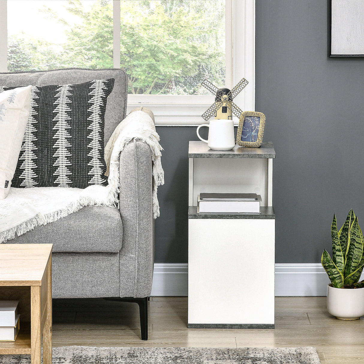 easycomfort easycomfort comodino con ripiano aperto in truciolato dal design irregolare 35x29 5x60 cm grigio e bianco