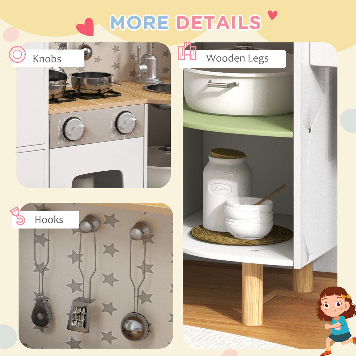easycomfort easycomfort cucina giocattolo per bambini 3 6 anni con macchina del ghiaccio e utensili 84x34x89 cm bianco e verde