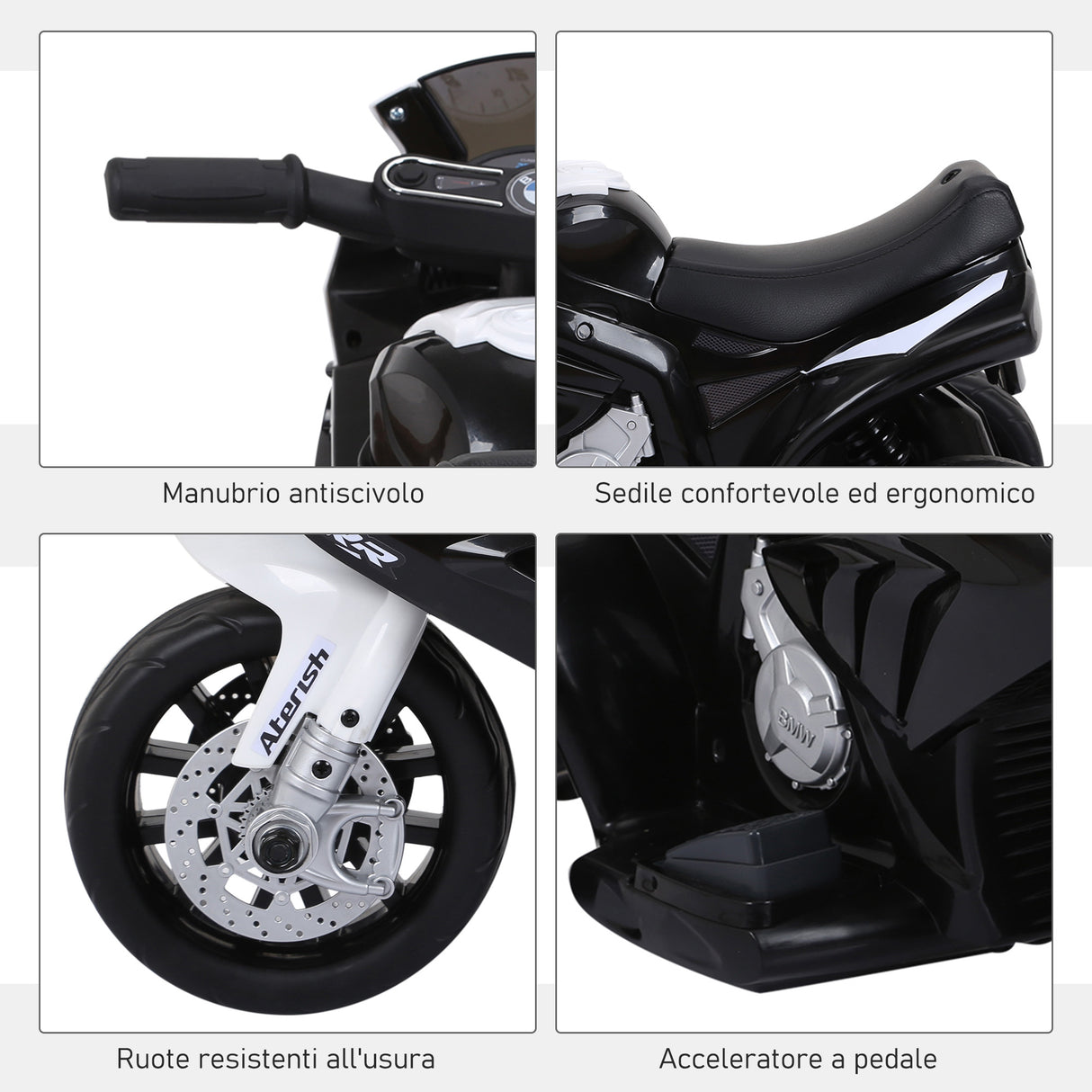 easycomfort easycomfort moto elettrica per bambini max 20kg con licenza bmw macchina elettrica con 3 ruote batteria ricaricabile 6v bianco nera 66x37x44cm