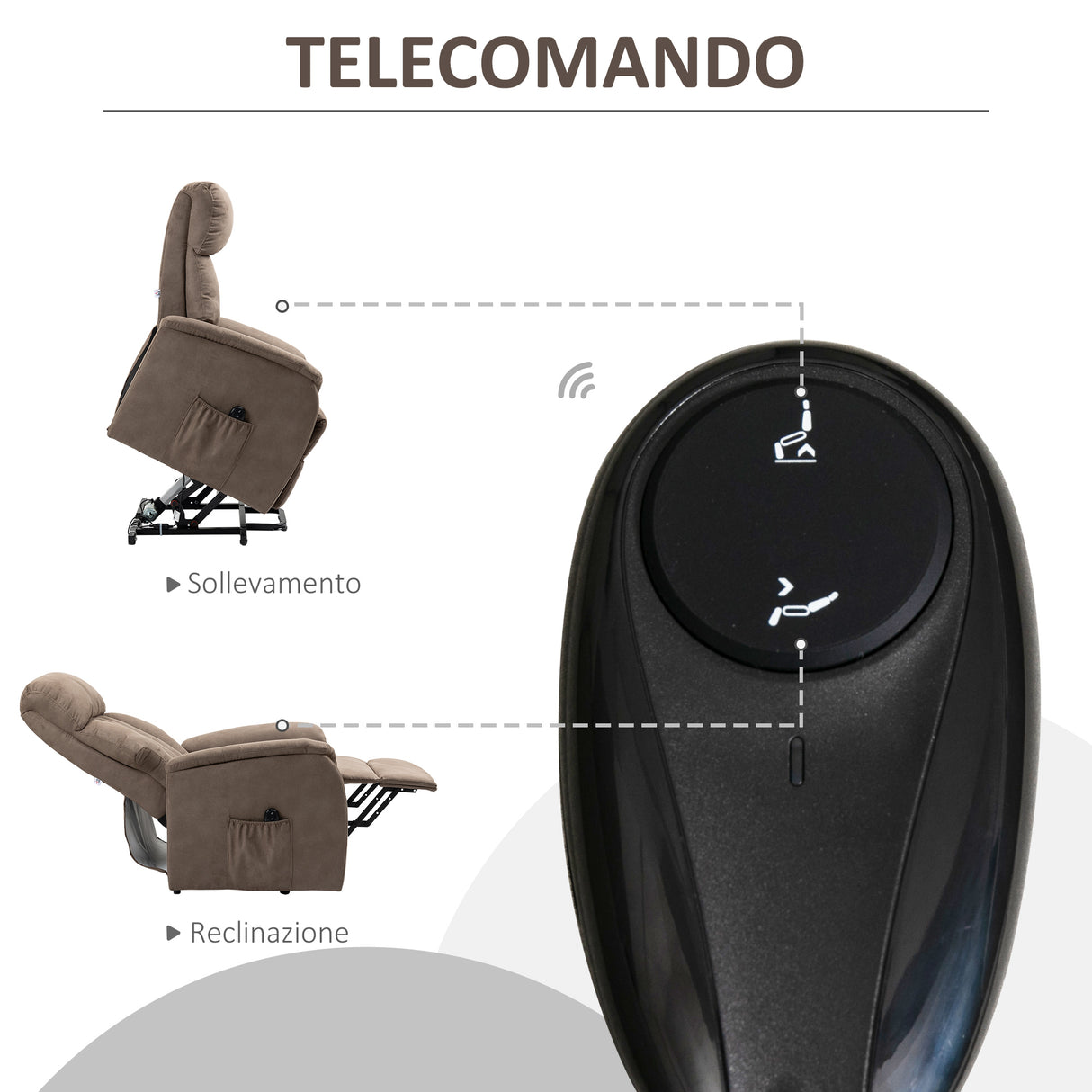 easycomfort easycomfort poltrona alzapersona reclinabile 150 max con telecomando e poggiapiedi 75x93x110 cm marrone