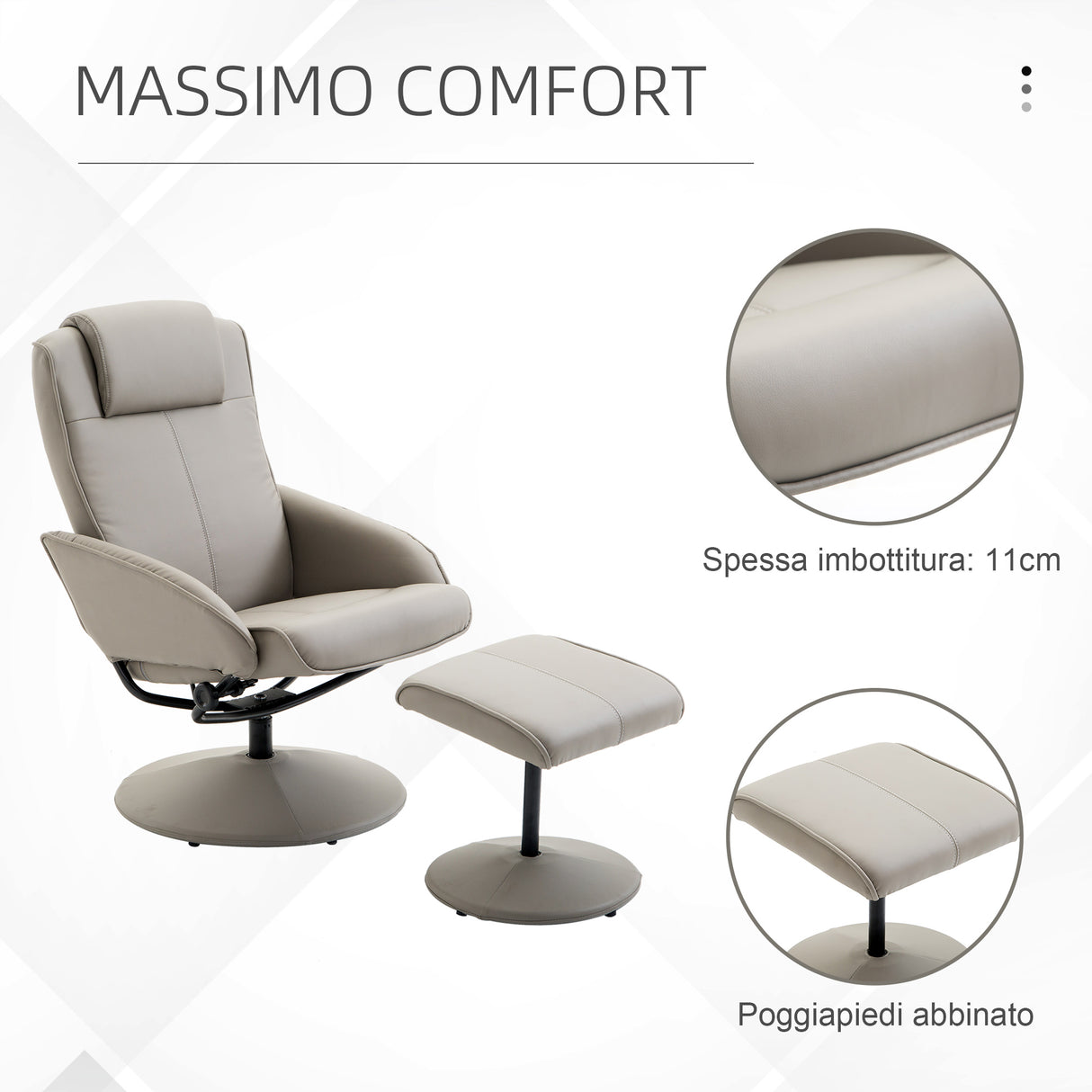 easycomfort easycomfort poltrona relax reclinabile con pouf poggiapiedi abbinato e rivestimento in finta pelle 71x78x101cm grigia ean 8054144134468