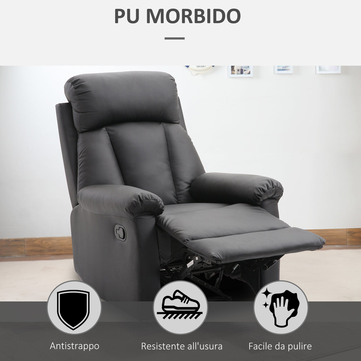 easycomfort easycomfort poltrona relax reclinabile con seduta imbottita e poggiapiedi per casa e ufficio in pelle pu 80x91x102 cm nera ean 8055776911762