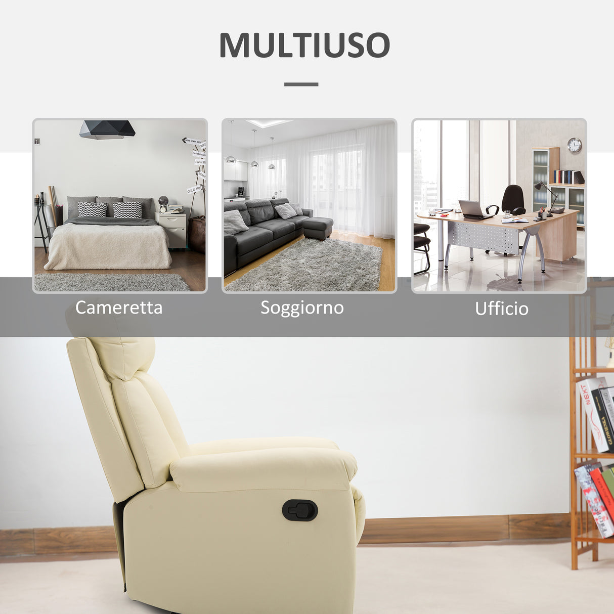 easycomfort easycomfort poltrona relax reclinabile imbottita ergonomica con poggiapiedi pelle pu 80 x 97 x 107cm crema ean 8055776912981