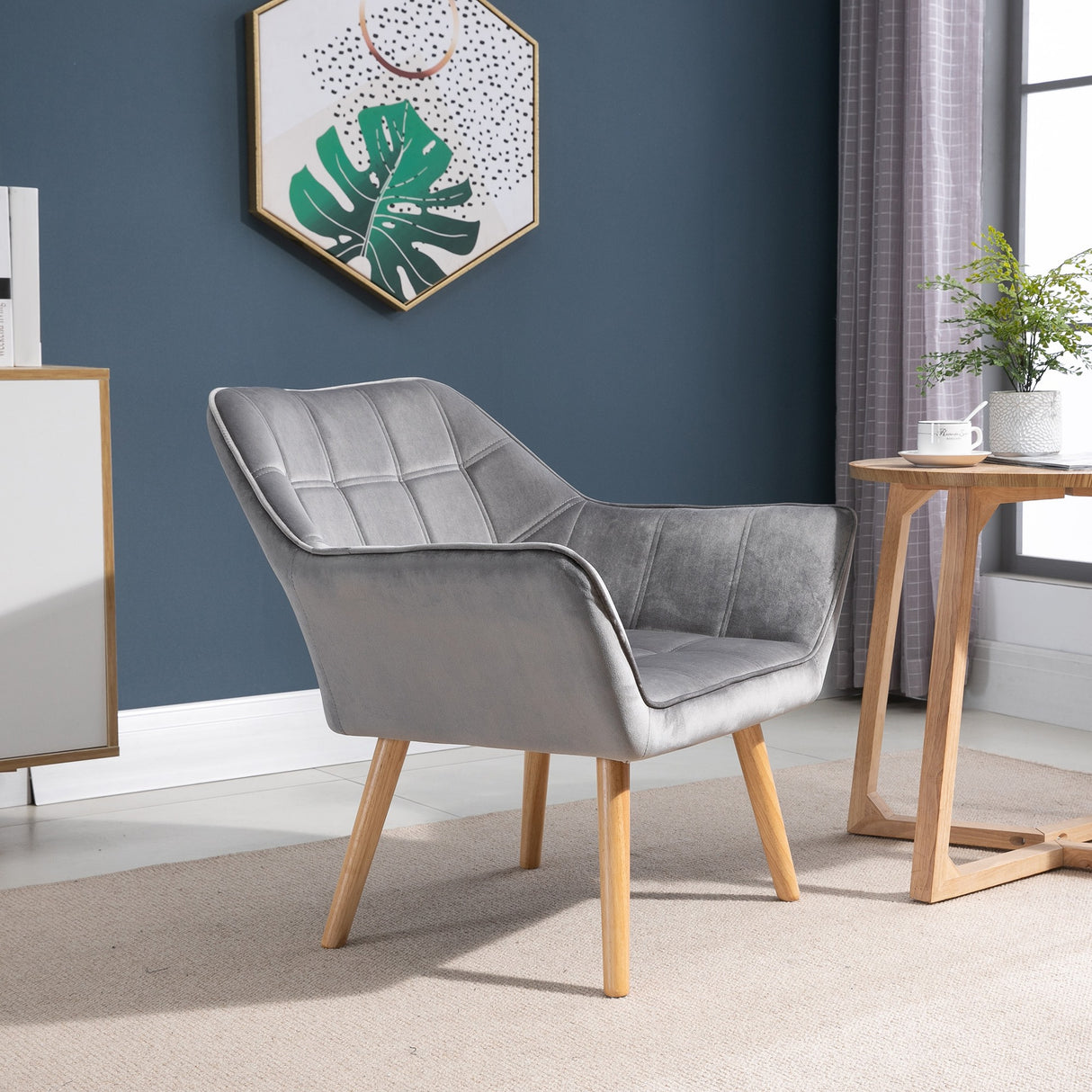 easycomfort easycomfort poltroncina stile nordico in legno ed effetto velluto grigio per soggiorno o ufficio 67x61 5x71 cm