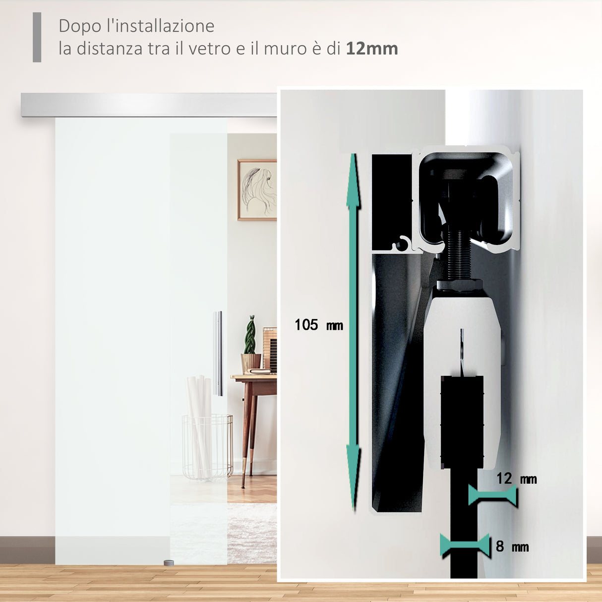 easycomfort easycomfort porta scorrevole in vetro trasparente con binario e maniglia in alluminio per bagno cucina studio 210x75x0 8cm ean 8054144133218