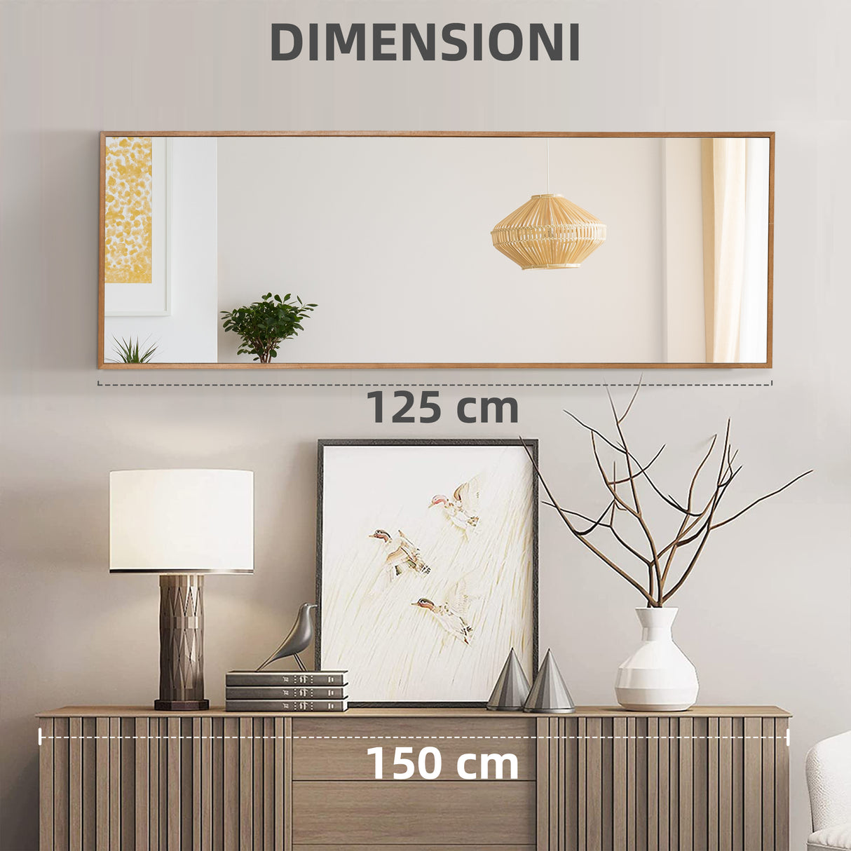 easycomfort easycomfort specchio da parete e da appoggio in legno di pino con ganci inclusi 45x125cm