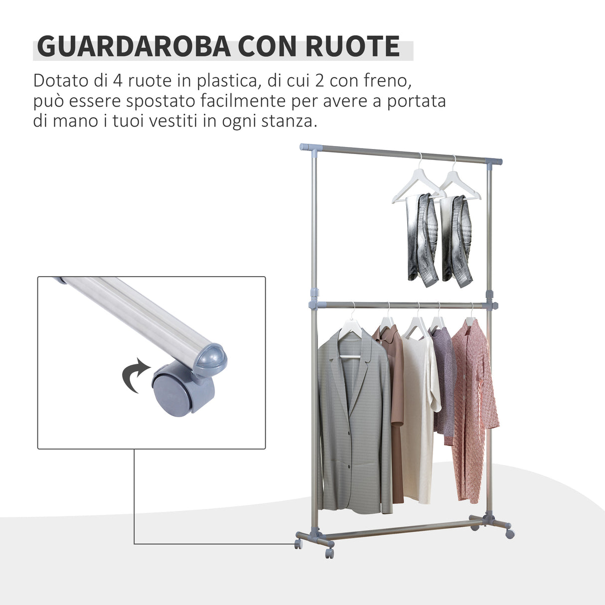 easycomfort easycomfort stender appendiabiti con altezza ed estensione regolabili 4 ruote girevoli acciaio inox e abs 165x48x180cm