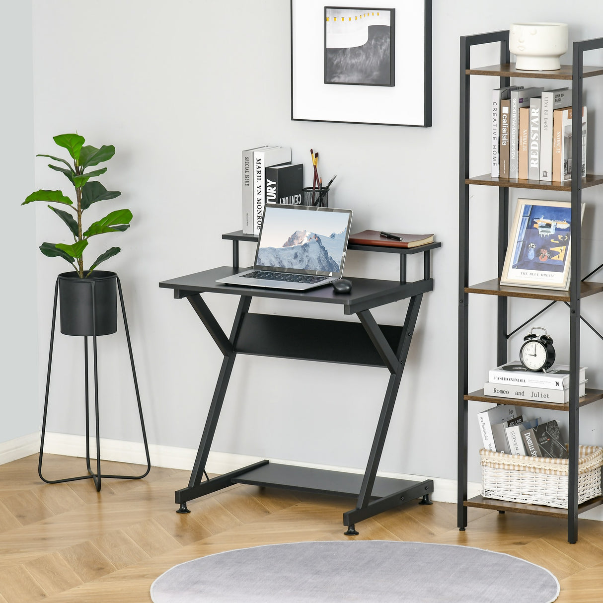 easycomfort easycomfort tavolo porta pc salvaspazio con ripiano monitor rialzato 70x60x85 5cm legno nero