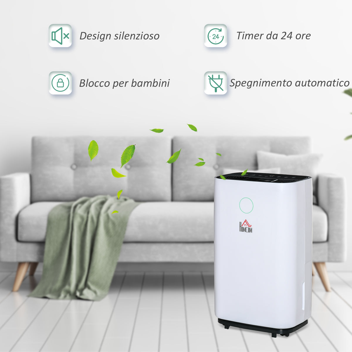 easycomfort deumidificatore da 20l 3 modalita e 2 velocita timer 24h design silenzioso 33.5x23x57cm bianco