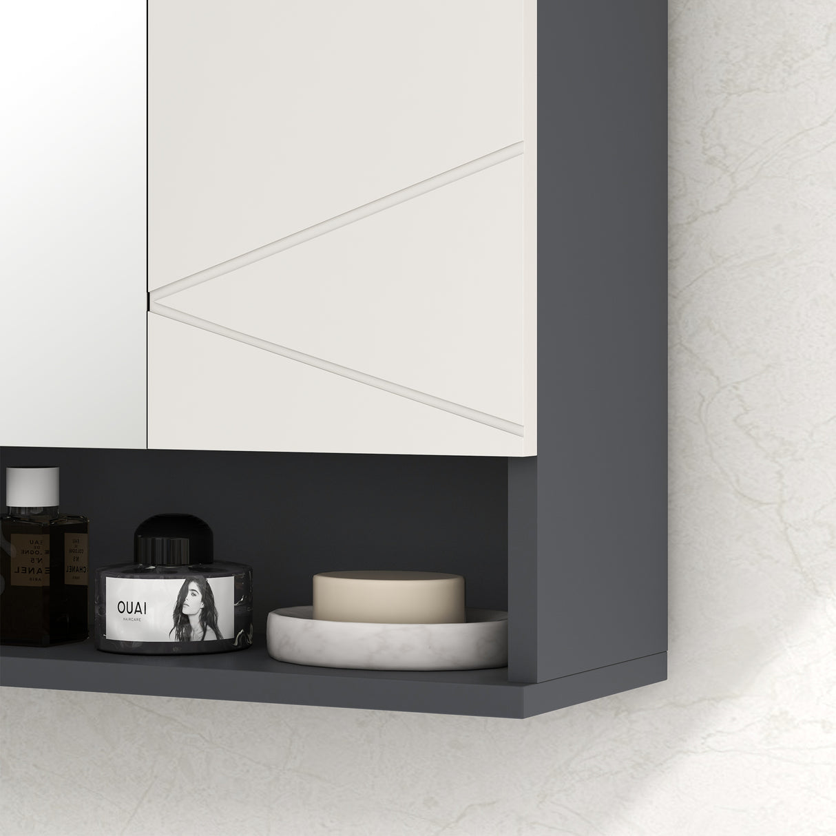 easycomfort easycomfort armadietto con specchiera bagno a 2 ante e mensole regolabili in legno 55x17x55cm grigio