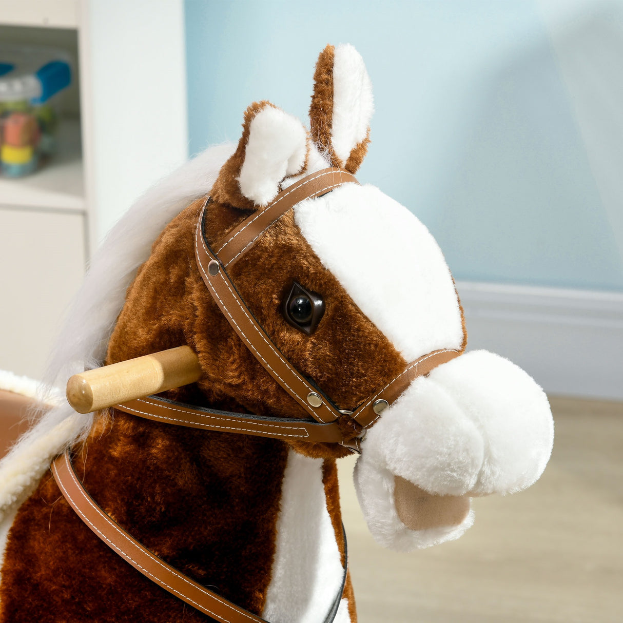 easycomfort easycomfort cavallino a dondolo per bambini da 3 6 anni in peluche con suoni 68x26x62cm marrone