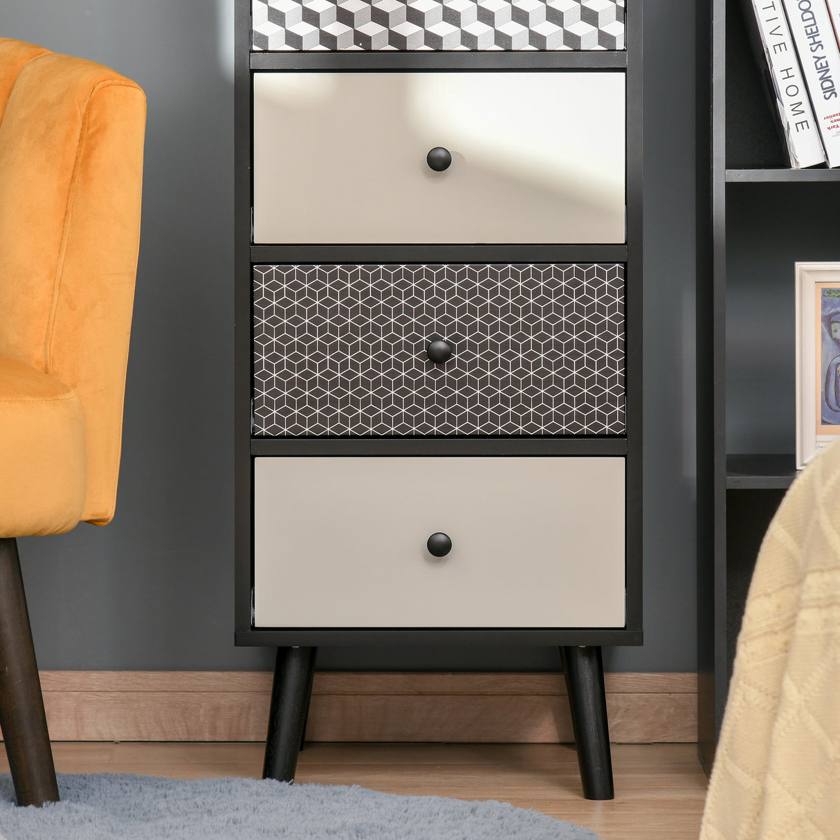 easycomfort easycomfort mobile cassettiera 5 cassetti fantasia geometrica arredamento moderno camera e ingresso 40x40x111 5cm nero grigio