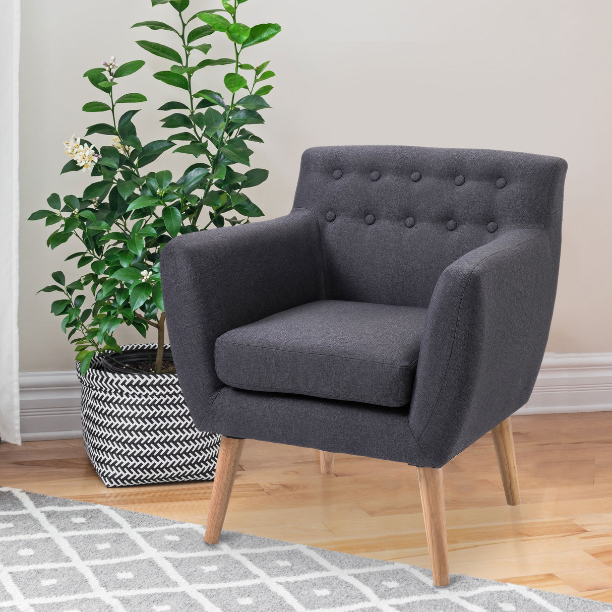 easycomfort easycomfort poltrona imbottita moderna poltroncina da camera soggiorno con braccioli tessuto legno 68 58 5 76cm grigio scuro ean 8055776916040
