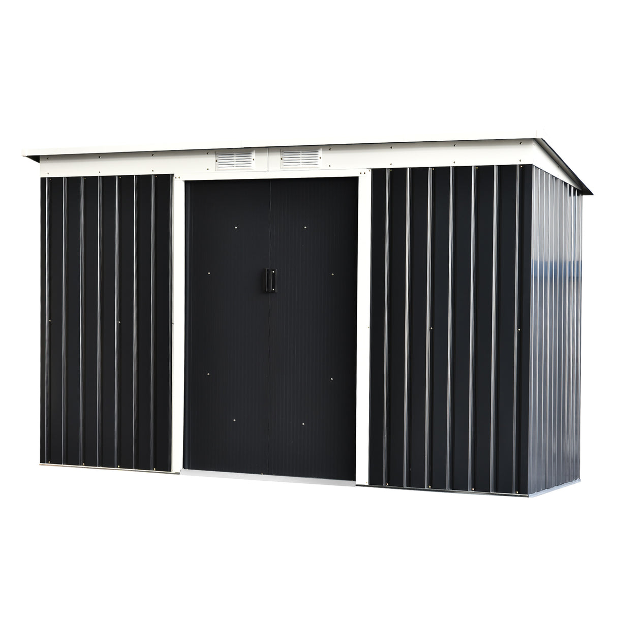immagine-1-easycomfort-easycomfort-casetta-da-giardino-porta-utensili-in-lamiera-di-acciaio-con-porte-scorrevoli-280x130x172cm-grigio-nero