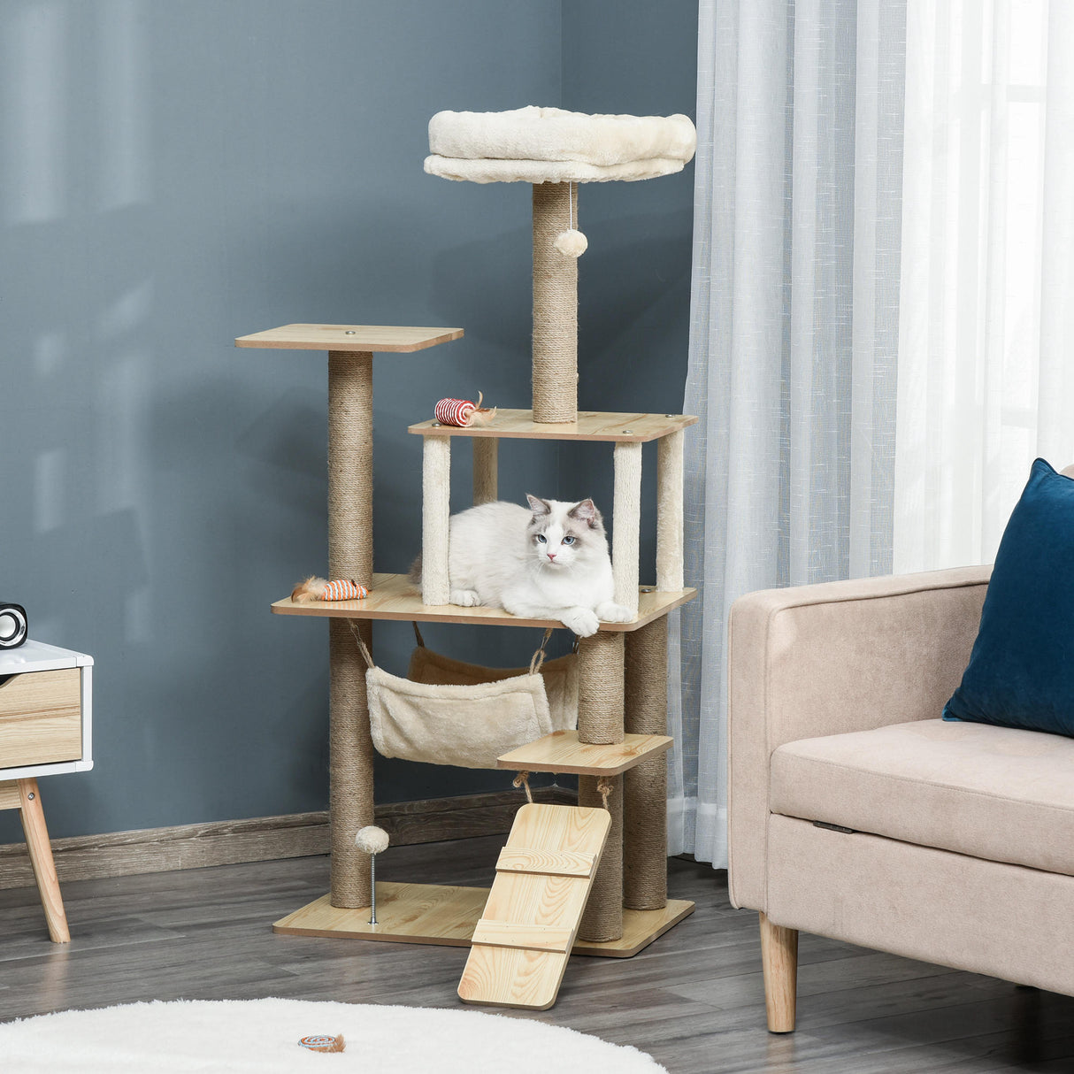 immagine-2-easycomfort-easycomfort-albero-tiragraffi-multilivello-con-casetta-amaca-scaletta-e-corde-in-juta-rivestimento-peluche-60x40x130cm-giallo