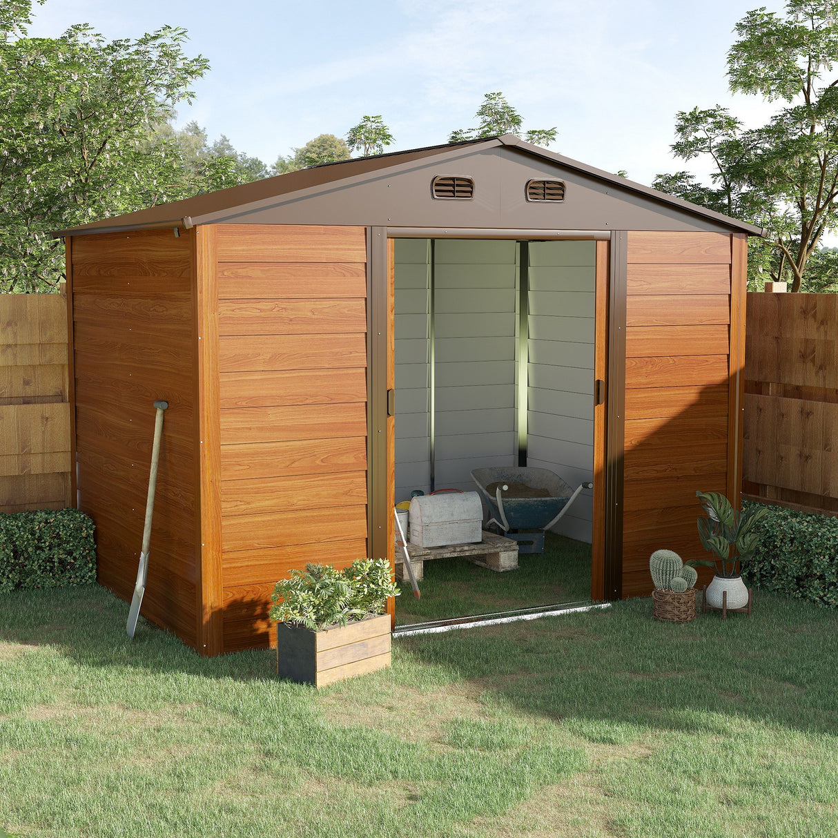 immagine-2-easycomfort-easycomfort-casetta-da-giardino-porta-attrezzi-in-acciaio-con-porte-scorrevoli-278x195x215cm-marrone