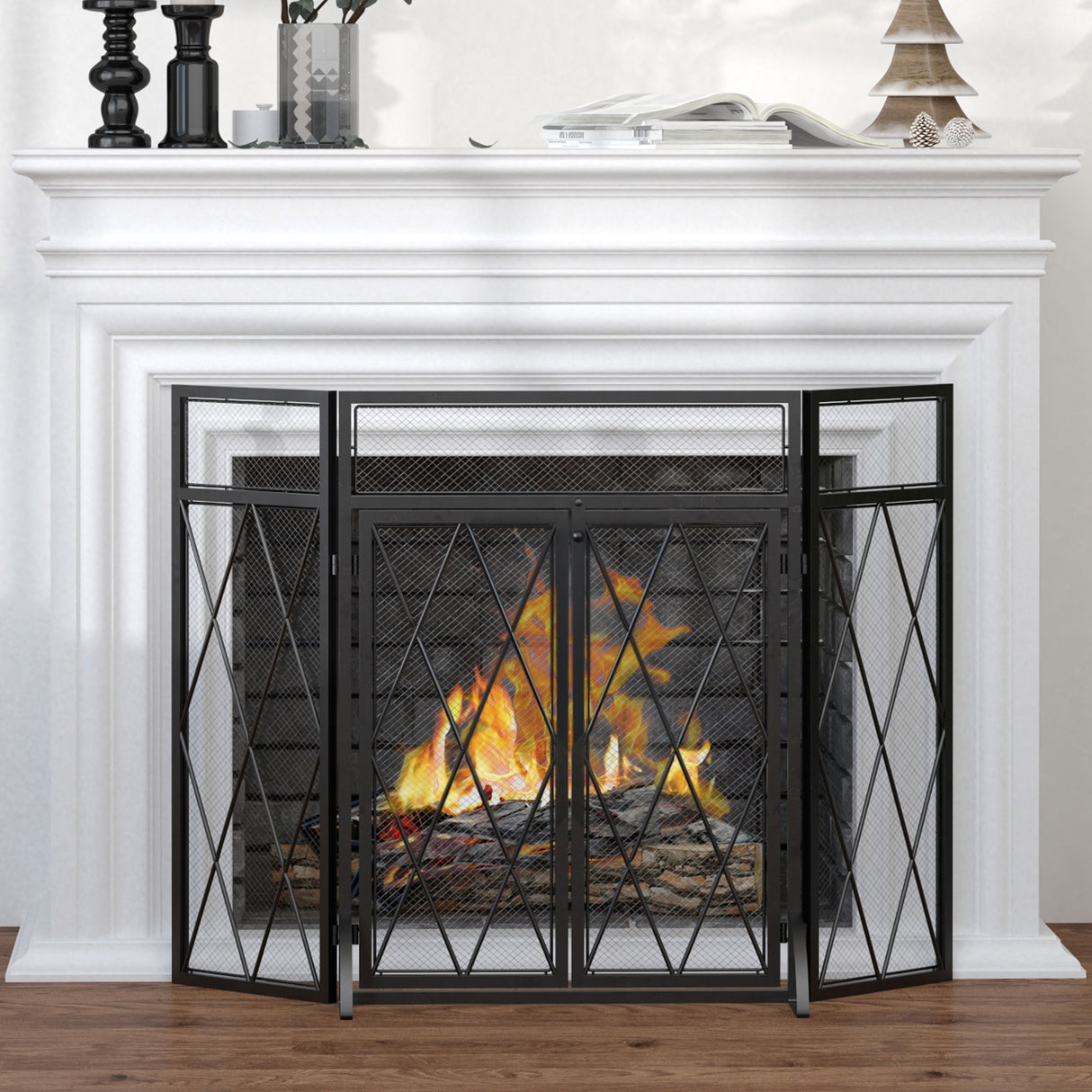 immagine-2-easycomfort-easycomfort-parascintille-per-camino-in-metallo-con-3-pannelli-pieghevoli-e-2-porte-120x11-5x79cm-nero