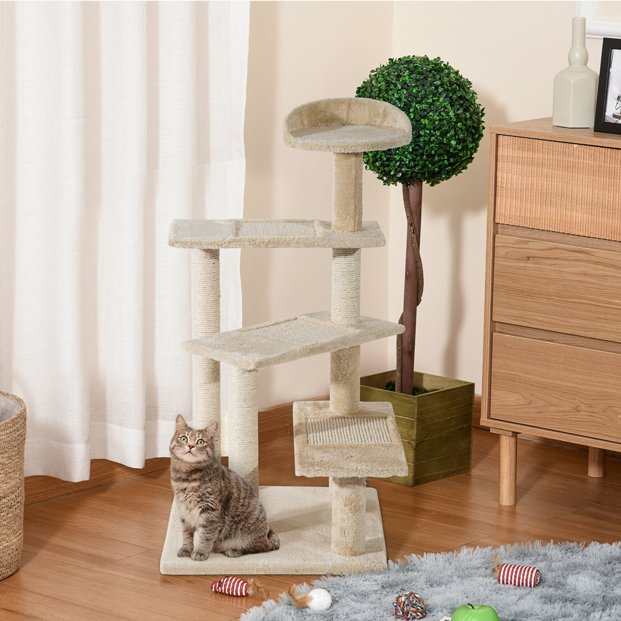 immagine-2-easycomfort-easycomfort-trespolo-per-gatti-multilivello-con-tiragraffi-in-sisal-albero-per-gatti-con-piattaforme-e-cuccia-in-peluche-beige-50x50x100cm