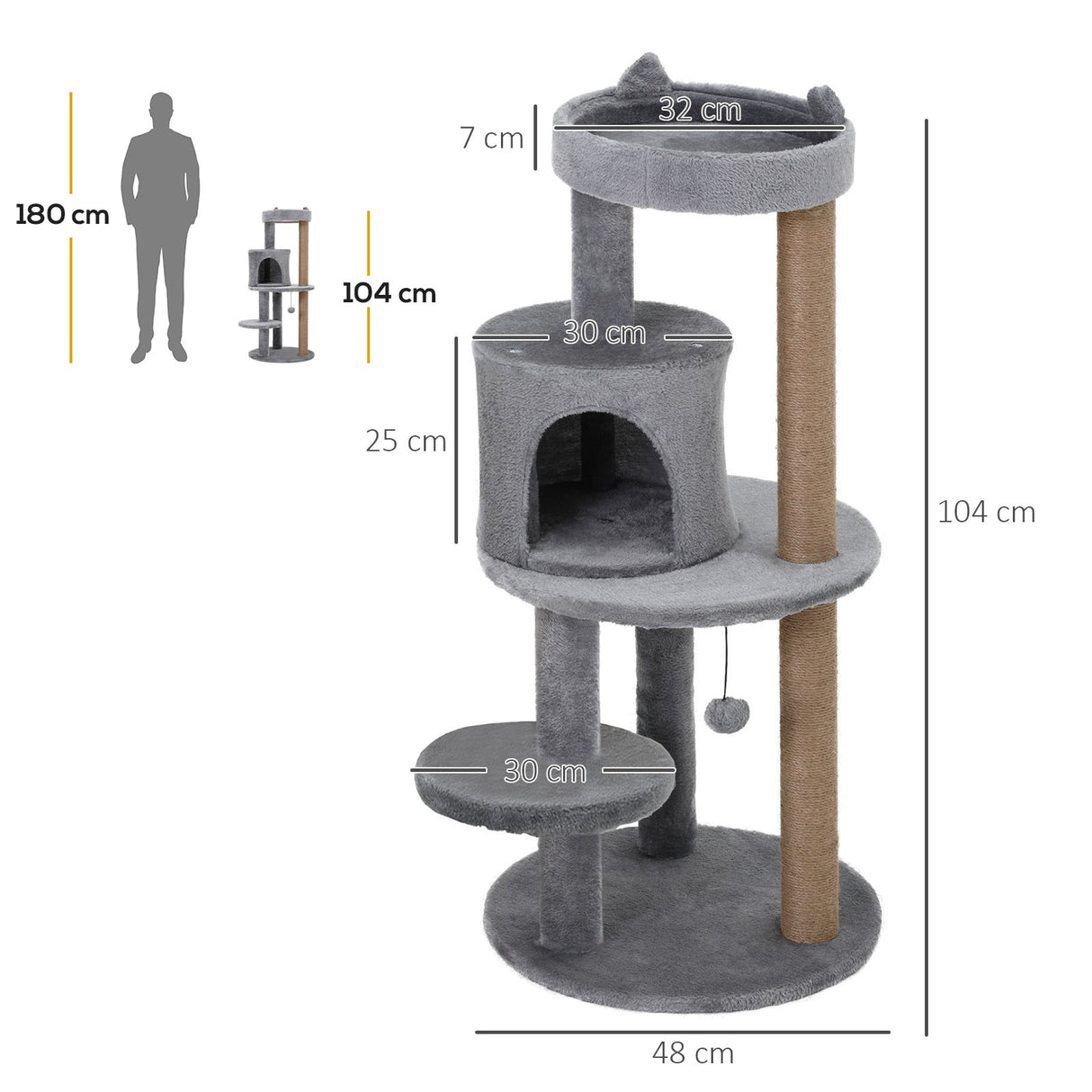 immagine-3-easycomfort-easycomfort-albero-tiragraffi-per-1-2-gatti-di-4-5kg-palestra-castello-per-gatti-con-3-livelli-cuccia-lettino-e-palo-in-corda-sisal-grigio-48x48x104cm-ean-8054144131429