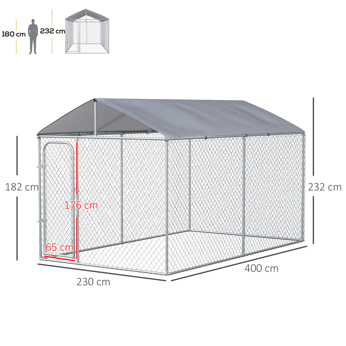 immagine-3-easycomfort-easycomfort-kennel-per-cani-in-metallo-galvanizzato-con-tettuccio-in-tessuto-oxford-e-porta-con-blocco-400x230x232cm-argento