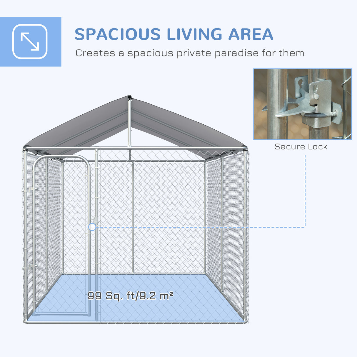 immagine-4-easycomfort-easycomfort-kennel-per-cani-in-metallo-galvanizzato-con-tettuccio-in-tessuto-oxford-e-porta-con-blocco-400x230x232cm-argento