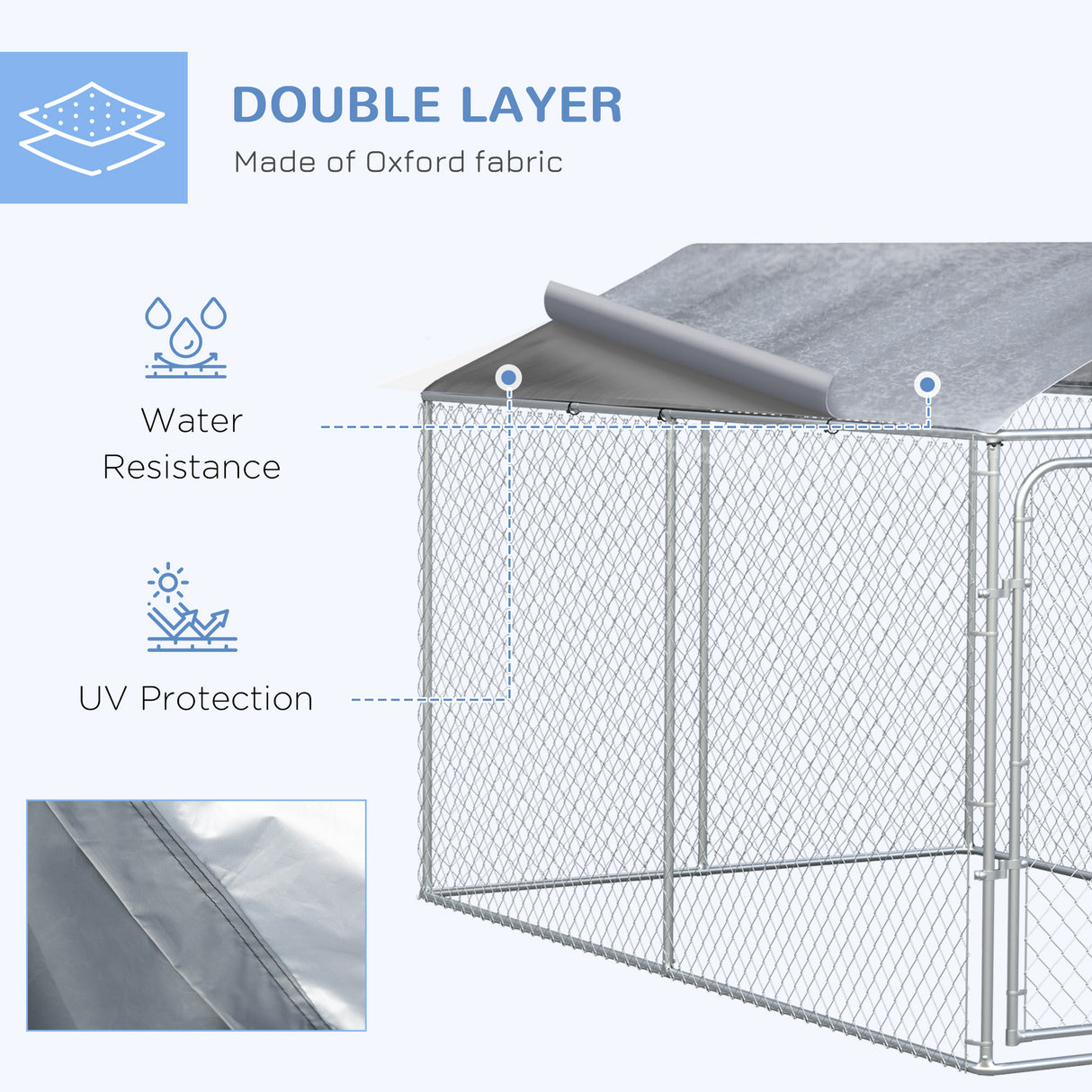immagine-5-easycomfort-easycomfort-kennel-per-cani-in-metallo-galvanizzato-con-tettuccio-in-tessuto-oxford-e-porta-con-blocco-400x230x232cm-argento