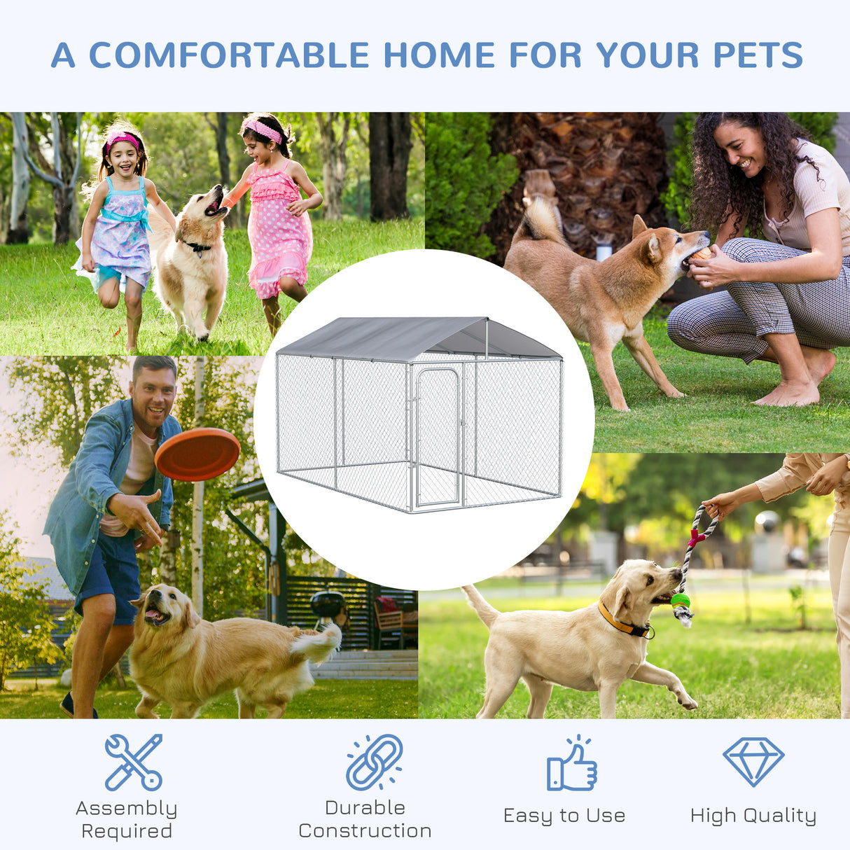 immagine-7-easycomfort-easycomfort-kennel-per-cani-in-metallo-galvanizzato-con-tettuccio-in-tessuto-oxford-e-porta-con-blocco-400x230x232cm-argento