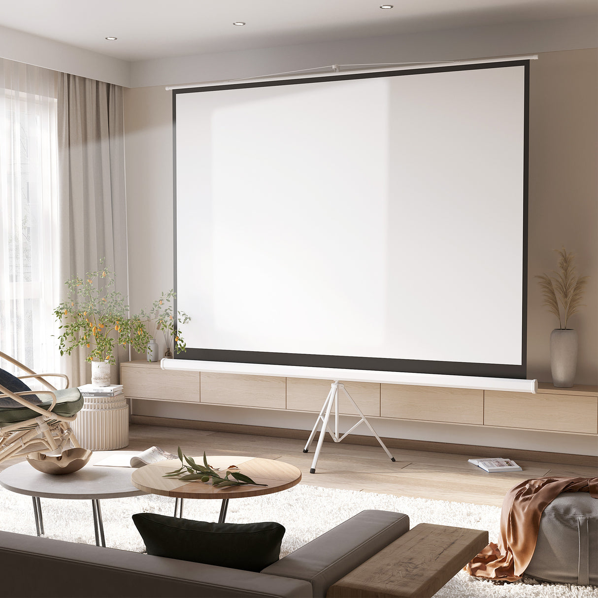 easycomfort easycomfort telo proiettore da 120 formato 43 in tessuto a rete plastica e metallo con treppiedi 244x183 cm bianco