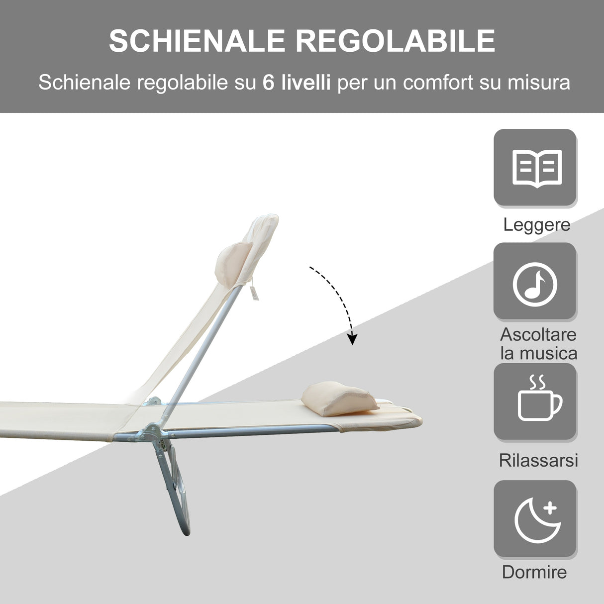 easycomfort easycomfort sdraio pieghevole reclinabile con cuscino da giardino spiaggia beige
