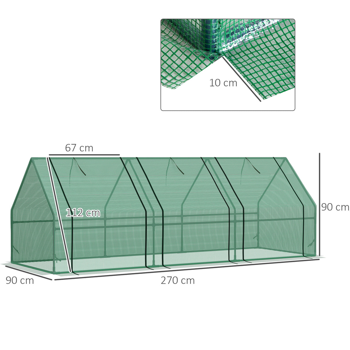 easycomfort easycomfort serra da giardino per piante con telo in pe telaio in acciaio 270x90x90cm verde