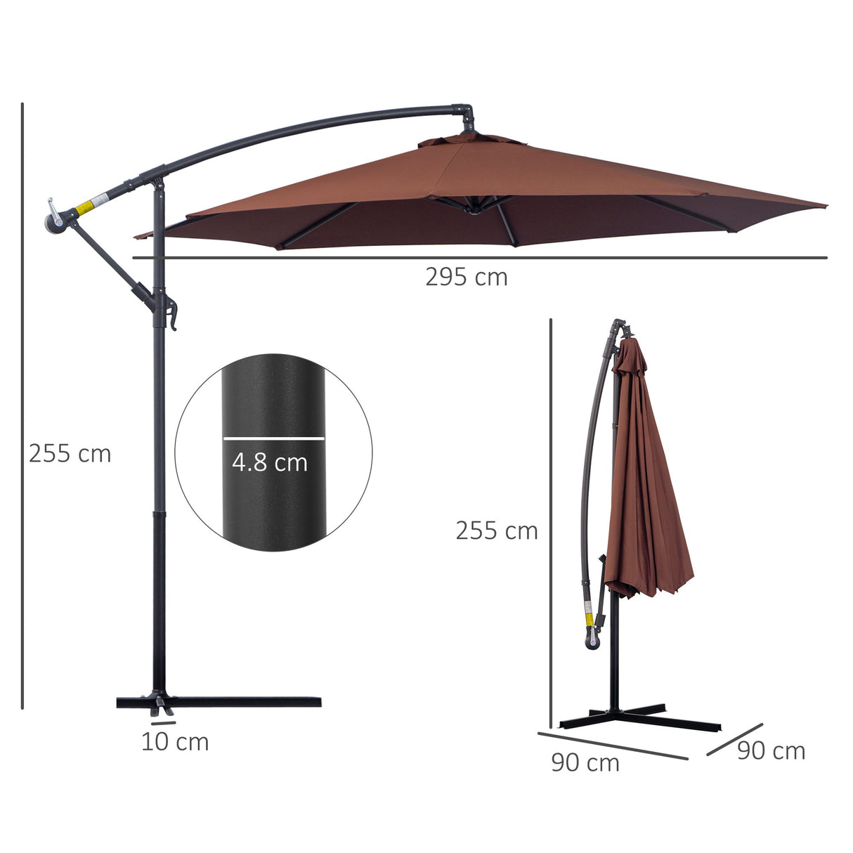 easycomfort easycomfort ombrellone parasole decentrato da giardino con angolo inclinabile in metallo e poliestere caffe 3 2.6m